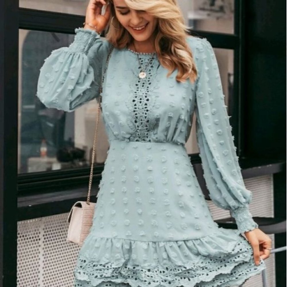 ROMANTIC BABY BLUE LACE SIMPLEE PREMIUM QUALITY BRANDED DRESS